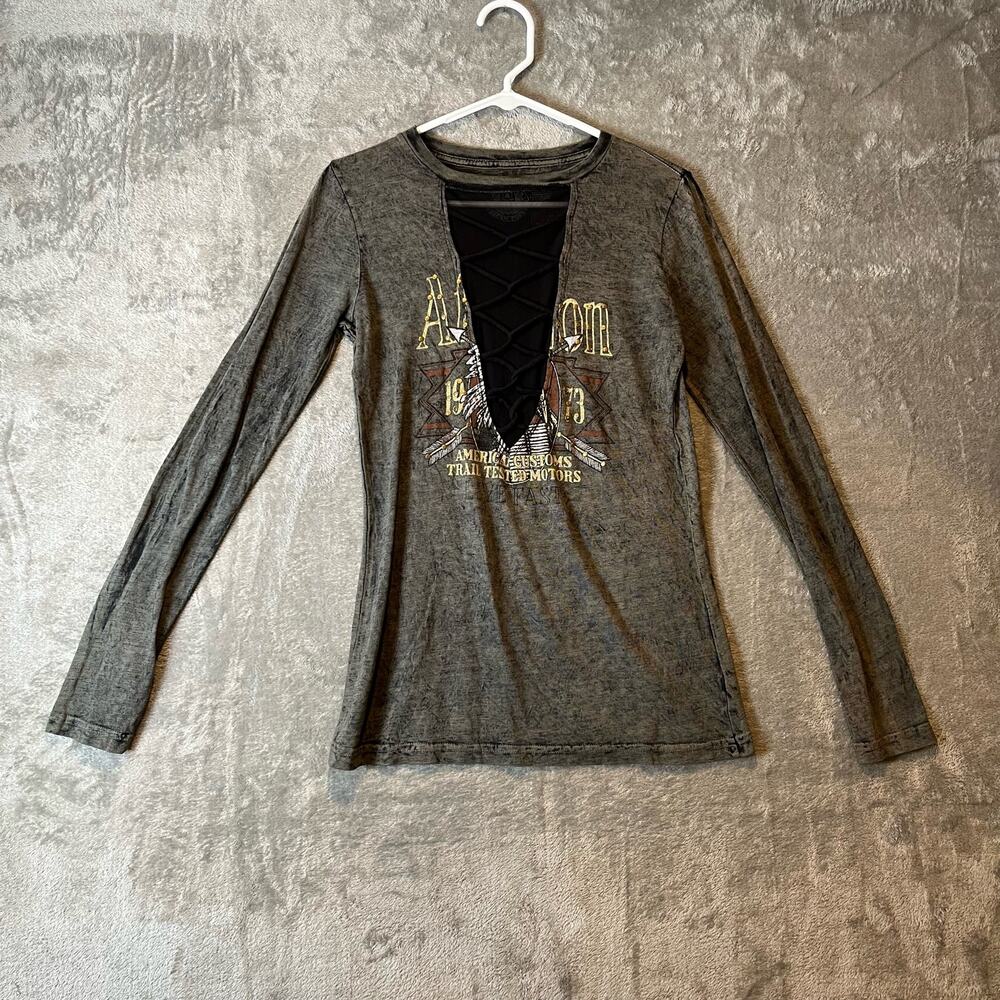 Affliction Woman Long Sleeve Raglan Mesh Top Size Small